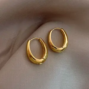 Small Chunky Gold Hoops Teardrop Huggie Earrings,Thick Oval Tube Earrings 14K Gold Plated Dainty Small Simple Hypoallergenic Jewelry Gift for Women