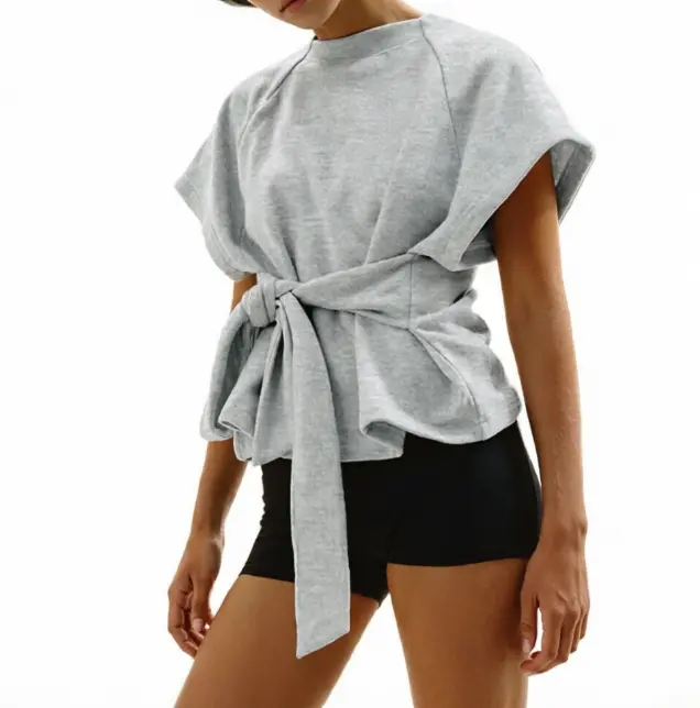 Comdify Women's Summer Short Sleeves Tee T Shirt Crewneck Tie Knot Tops Sweatshirt