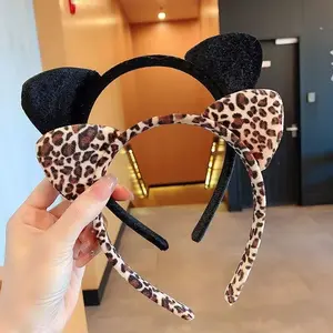 Leopard Print Cat Ear Headband, Adjustable Hair Band, Cute Animal Ear Hair Accessories for Women Girls Daily Wear