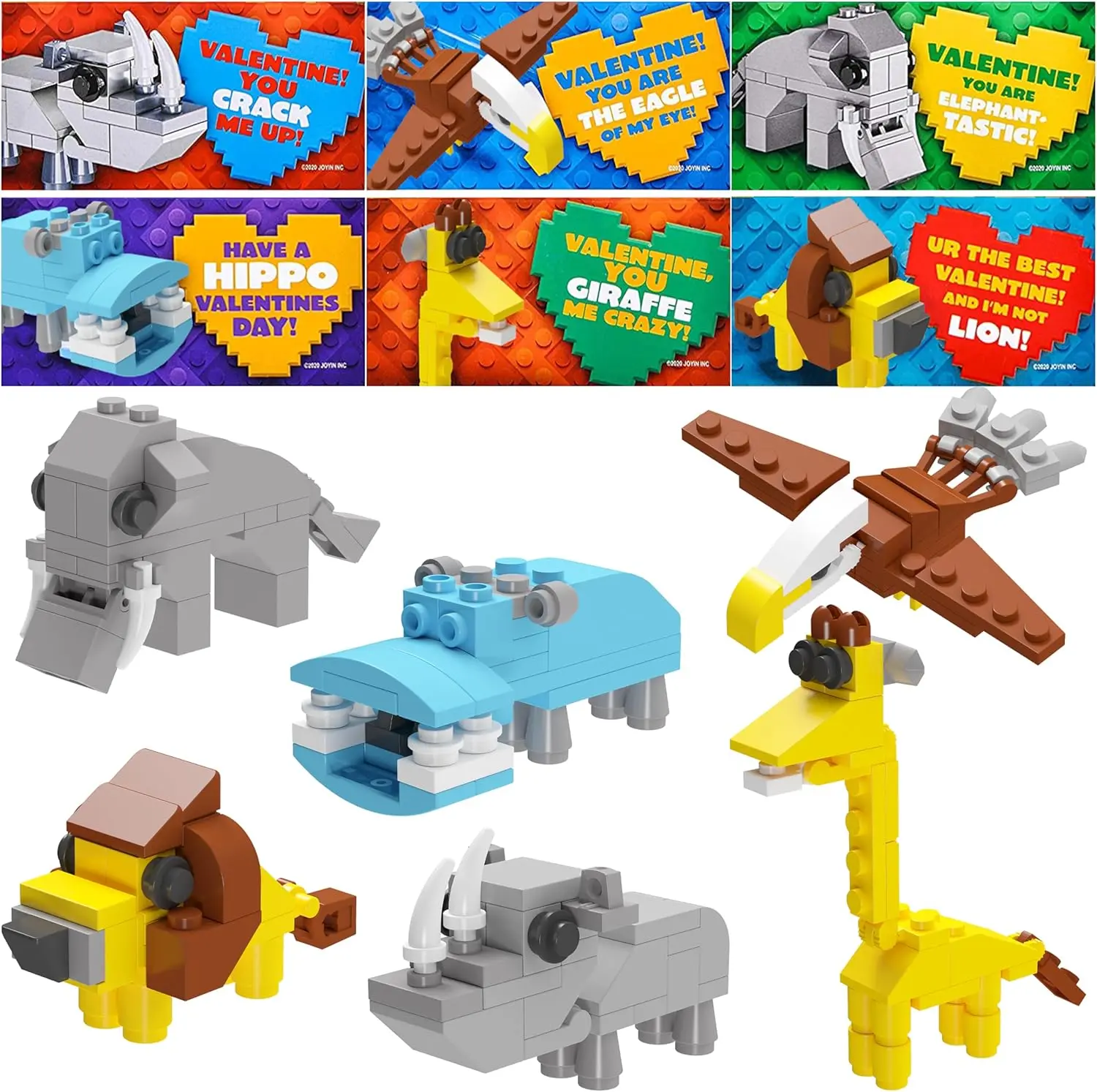 24 Packs Valentines Day Cards with Safari Animal Building Blocks for Valentine Party Favor, Classroom Exchange Prize, Valentine’s Greeting Cards 2025 Valentine Exchange Cards