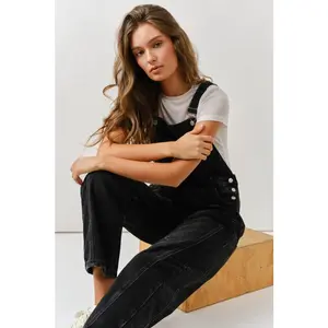 Brooks Black Slouchy Relax Fit Denim Overalls