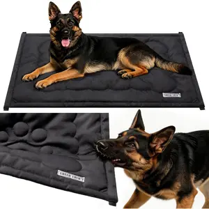 Chew Proof Dog Bed, Chew Resistant Dog Crate Pad for Aggressive Chewers, Machine Washable Kennel Mat for Large Dogs, Black, 41''x28''