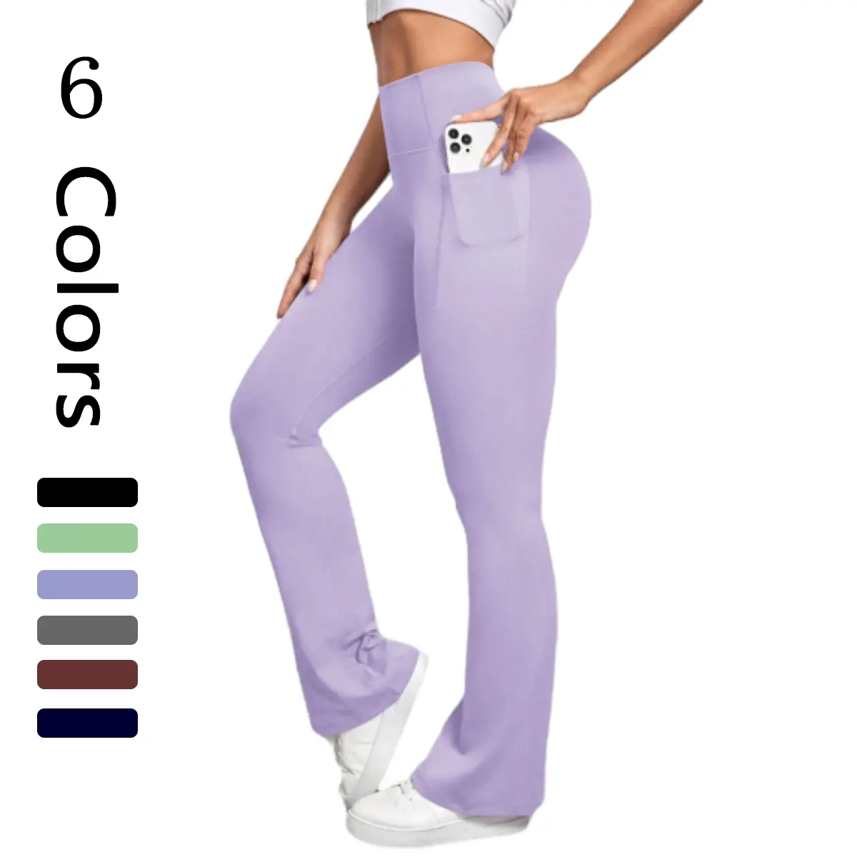 Women's High-Waisted Shaping Leggings - Stretchy Quick-Dry Solid Light Purple Gym Bottoms with Pockets, Comfortable for Running, Spring-Fall Casual Fitness Wear, Flare Leggings for Women, High Waisted Leggings, Flare Leggings Women