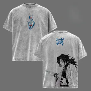 Water Hashira Giyu Tomioka Washed Vintage Graphic Tee, Demon Slayer Oversized Heavy Cotton Unisex Shirt, Anime Core Streetwear Outfit for Otaku Fans