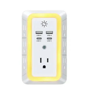 Powerlynk 3-Sided Wall Charger with 4 USB Ports & Surge Protection - 11-in-1 AC Outlet & USB Charging Station for Home Office Travel - Universal Sockets - Universalsocket
