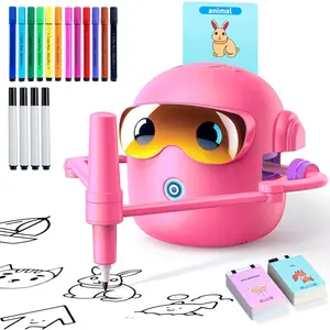 Drawing Robot for Kids with 100 Cards, Voice Interactive Early Learning Educational Montessori Drawing Toy Gift for 3-8 Year Old Boys Girls Birthday Party
