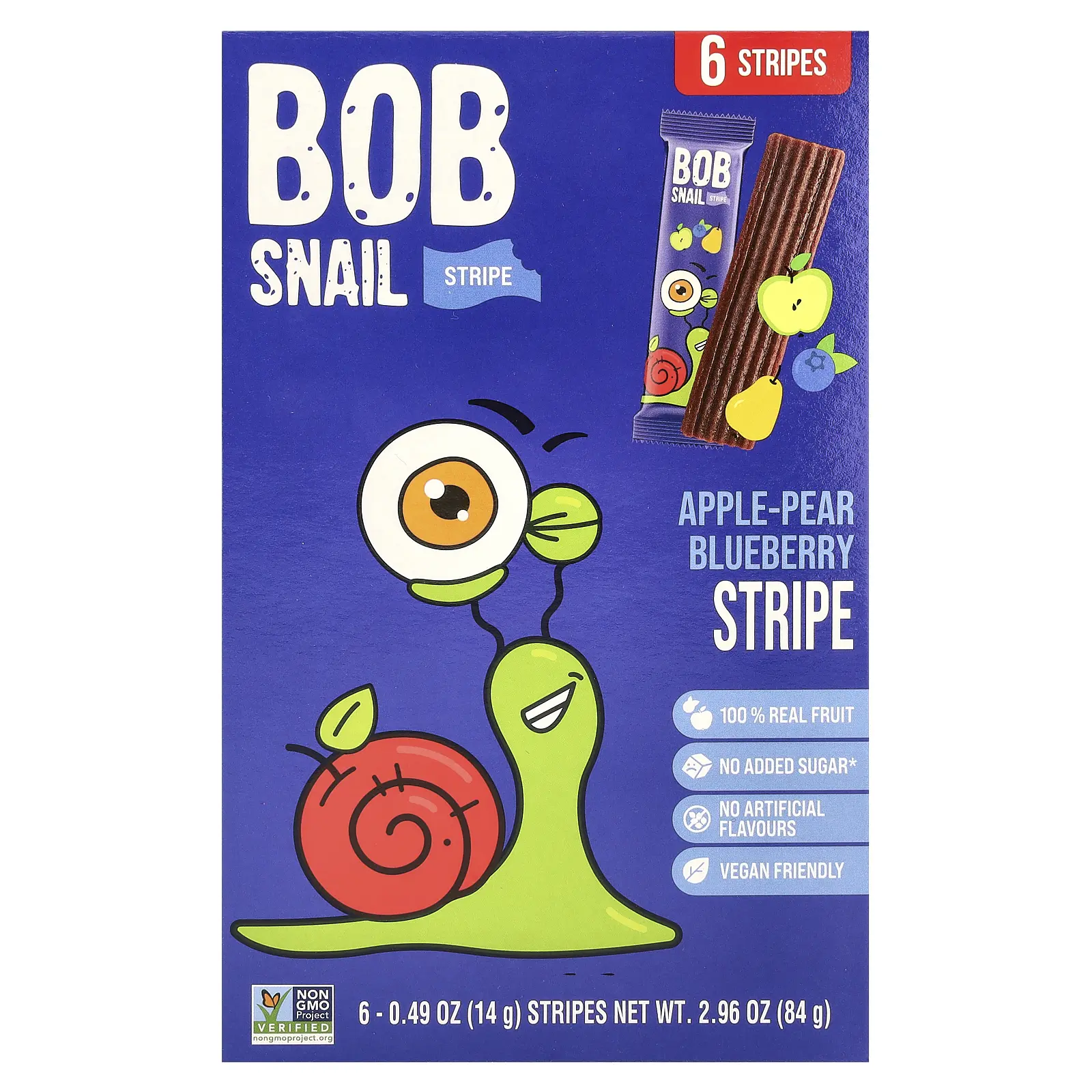 Bob Snail Fruit Stripe, Apple-Pear-Blueberry, 6 Stripes, 0.49 oz (14 g) Each