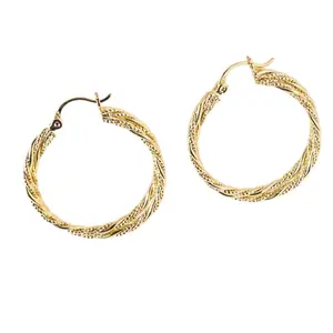 14K Gold Plated Twisted Hoop Earrings 30mm 3mm Thick Elegant Hoops for Women's Fashion Jewelry