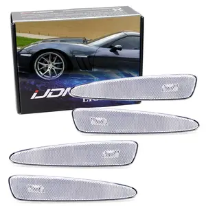 iJDMTOY 4pc-Set Clear/White Lens Front & Rear Side Marker Lamp Housing Assemblies, For 2005-2013 Chevrolet C6 Corvette