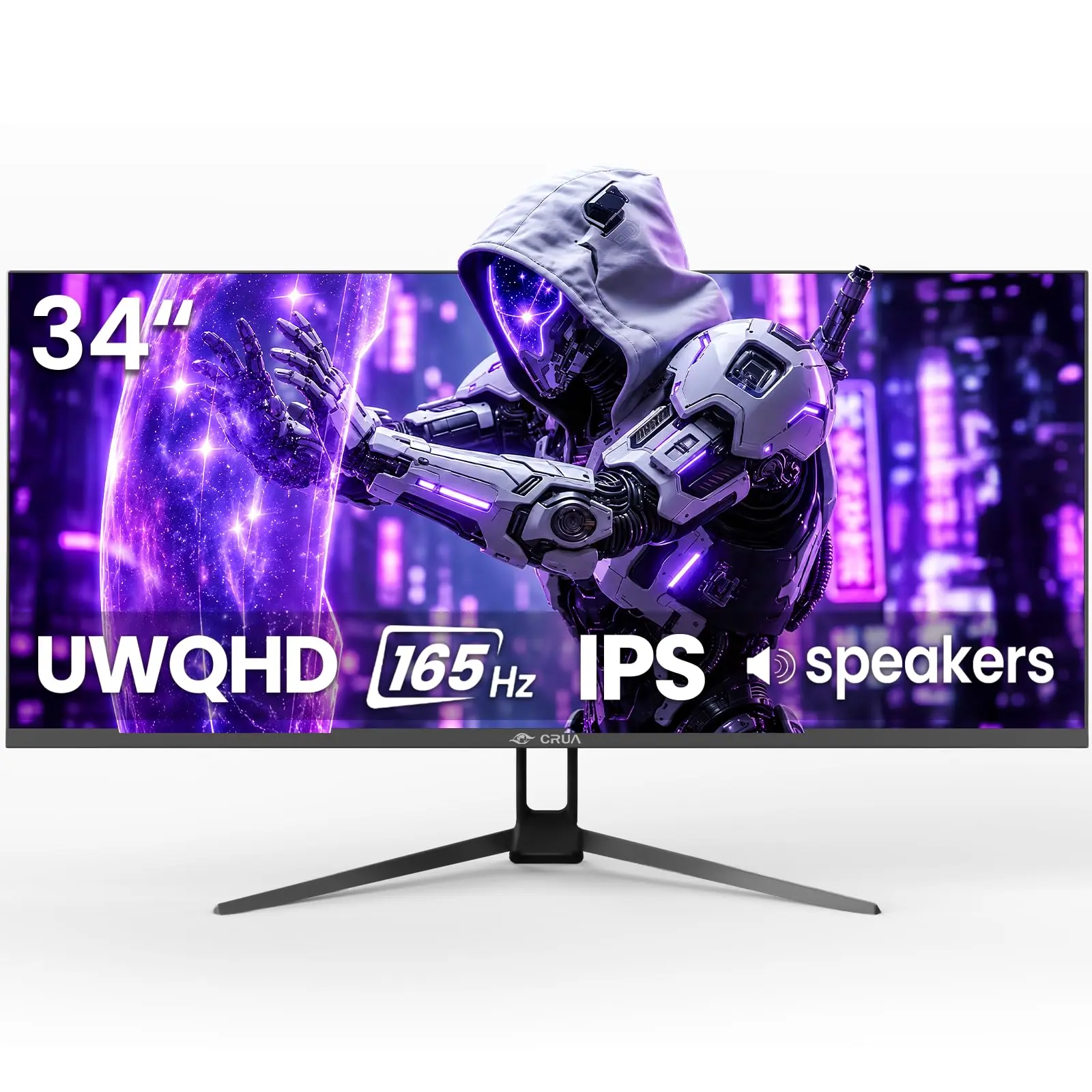 CRUA 34 Inch Ultrawide Gaming Monitor, UWQHD 3440x1440 IPS 165Hz 21:9 Computer Screen, Built‑in Speakers, PIP/PBP, FreeSync, 120% sRGB, HDMI 2.0 DP 1.4, Tilt Stand, 75x75 VESA Wall Mount for FPS Racing Gaming, Trading, Streaming & Office Work