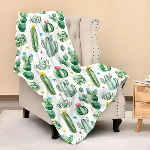Cactus Blanket Throw 80"X60", Cozy Lightweight Plush Cactus Print Flannel Blanket, Gifts for Kids Adults