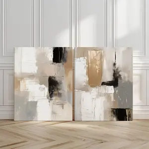 2pcs Abstract Geometry Wall Art, Minimalist Design Poster, Contemporary Art Prints, Neutral Tone Home Decor, Modern Wall Paintings, Minimalist Canvas Posters Wall Arts, Decor for Living Room, Restaurant, Housewarming Gift, With Frame, Wooden Wall Art