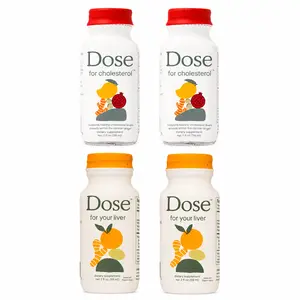 Dose for Cholesterol & Dose for Your Liver Wellness Shot Variety Pack, 4 Bottles Total, 2 fl oz Each, Includes 2 Cholesterol Support Shots and 2 Liver Support Shots, Cold Pressed Ginger Turmeric Lemon Daily Wellness Bundle