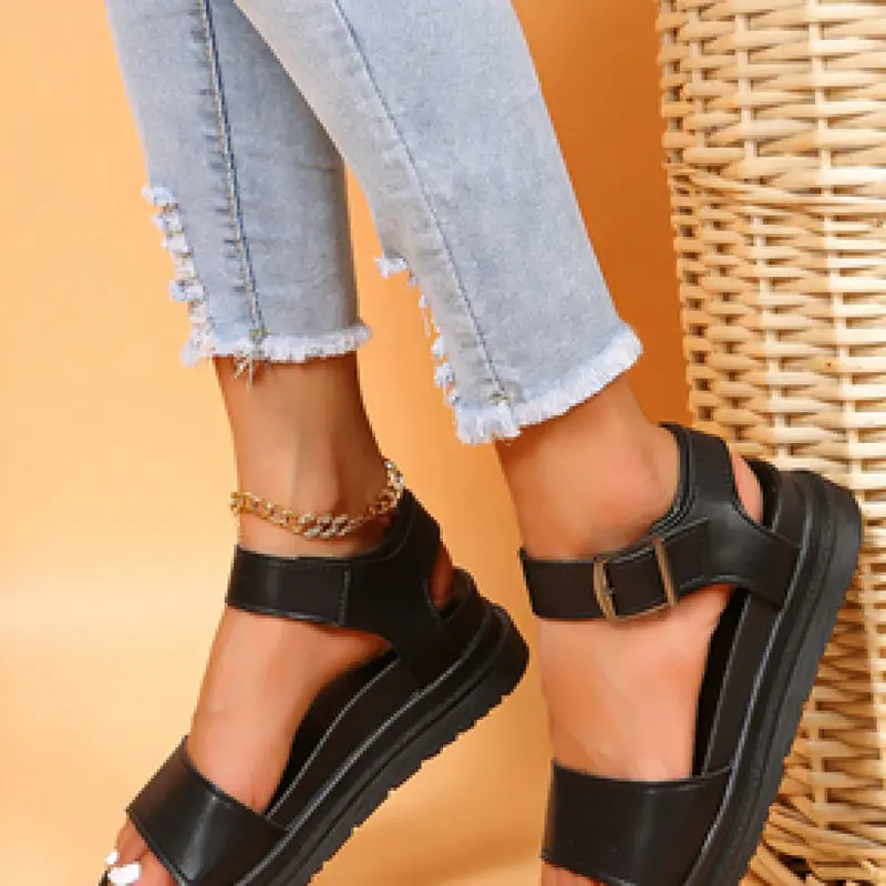 Women's Summer Fashion Solid Color Adjustable Cross Strap Open Toe Thick Sole Casual Trendy Sandals, Comfortable Wedge Heel Beach Shoes