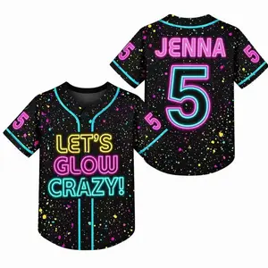 Personalized Name Number Glow Party Baseball Jersey, Let's Glow Crazy Jersey Shirt, Pump It Up Birthday Gift, Splatter Sports Team Outfit #Baseball