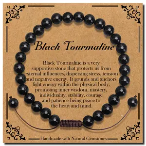 Braided Genuine Black Tourmaline - Stone of Protection - Bracelet, Elegant Handcrafted Natural Gemstone Crystal Bracelet Healing Power Energy Inspirational Gifts with Card for Unisex bracelet
