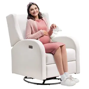 VEVOR Electronic Power Recliner and Swivel Glider, 250 lbs Weight Capacity Swivel Glider Recliner Chair with USB Port, Polyester Surface Swivel Rocker Recliner for Living Room, Bedroom, Off White