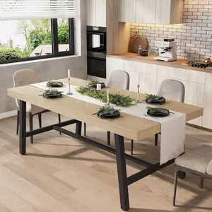 Garvee Industrial Dining Table for 6-8 People, 70.87" Large Wooden Kitchen Table with Sturdy Metal Frame, Long Rectangular Design for Dining Room and Kitchen, Natural Finish