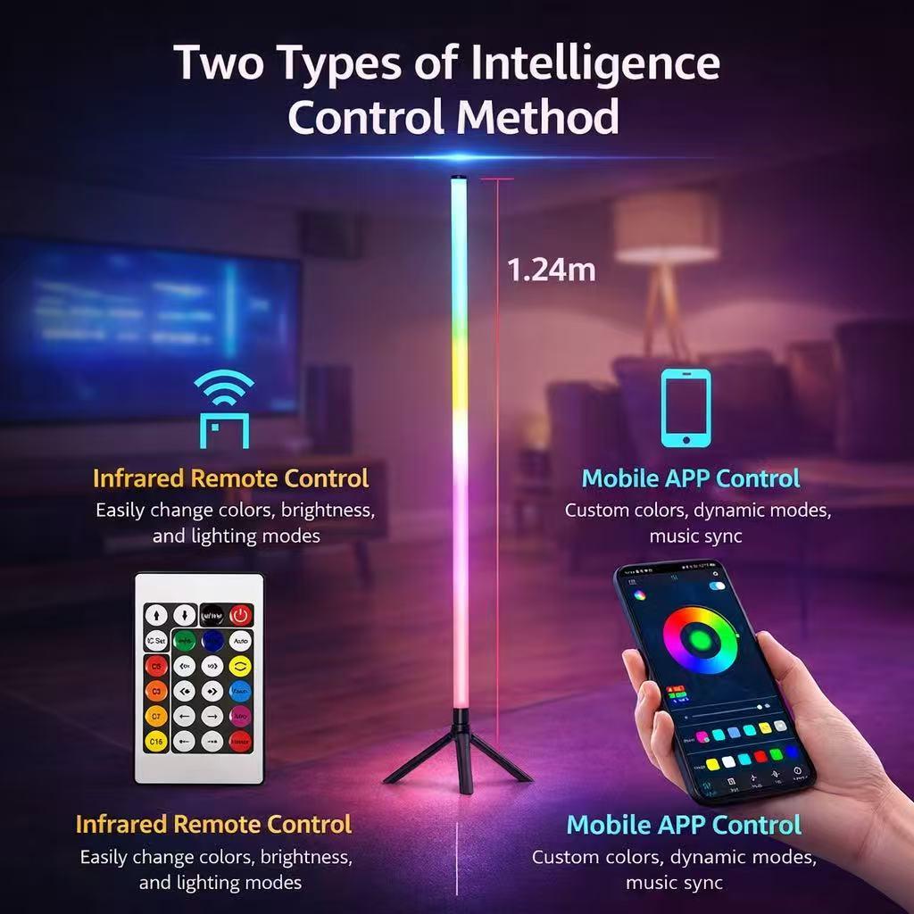 Smart RGB LED Floor Lamp 1.2M | 16M Colors | Music Sync | App & Remote Control | Gaming Room
