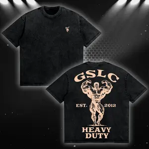 [KONGGYM] GSLC Heavy Duty Est.2012 Gym Washed Cotton T-shirt, Workout Gymnastic Merch Fan, Streetwear Washed Tee, Gym Apparel, Workout Wear, Training Men's Top, Aesthetic Shirt, Discipline, Strength, Focus