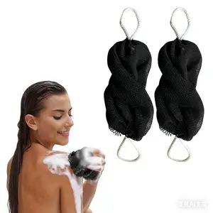 African Net Sponge, 2PCS Exfoliating Scrubber Body Back Scrubber Exfoliating Washcloth for Shower Bath for All Skin Types (Black+Black 2PCS)