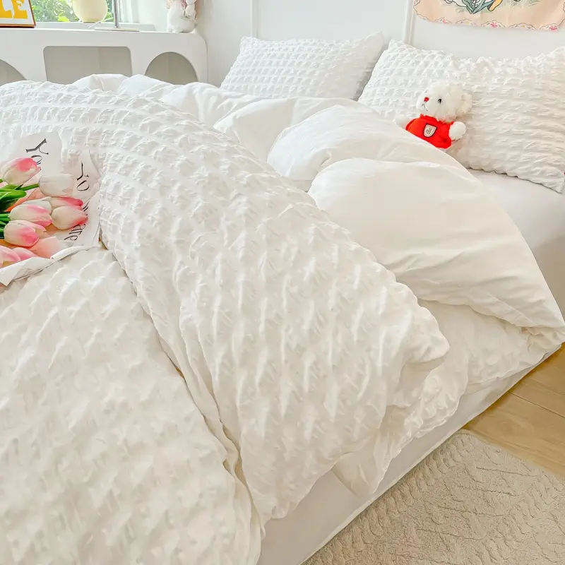 3pcs Bubble Mesh Decorative Breathable Bedding Set, Includes 1 Lace Duvet Cover and 2 Pillowcases, Zipper Design, Soft Fabric, All Seasons, Duvet Cover Sets
