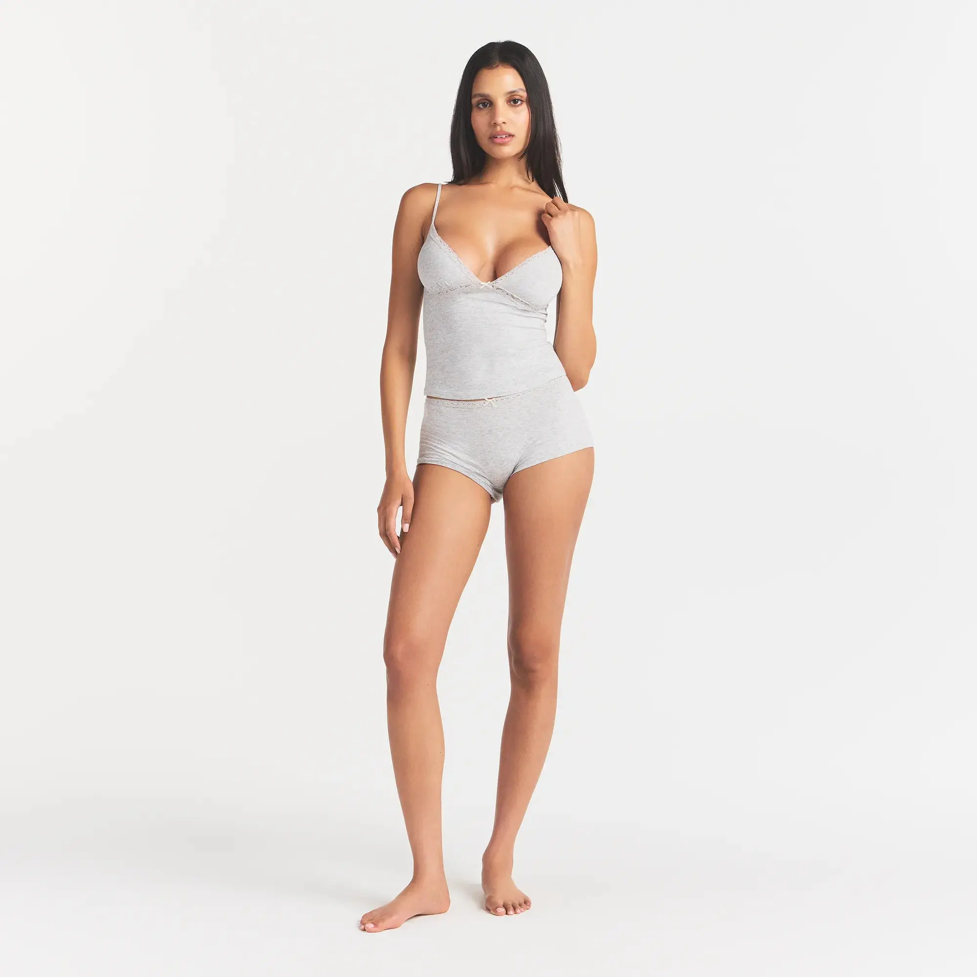 SKIMS LIGHTWEIGHT COTTON LACE CAMI AND BOY SHORT SET SKIMS LIGHTWEIGHT COTTON LACE CAMI AND BOY SHORT SET