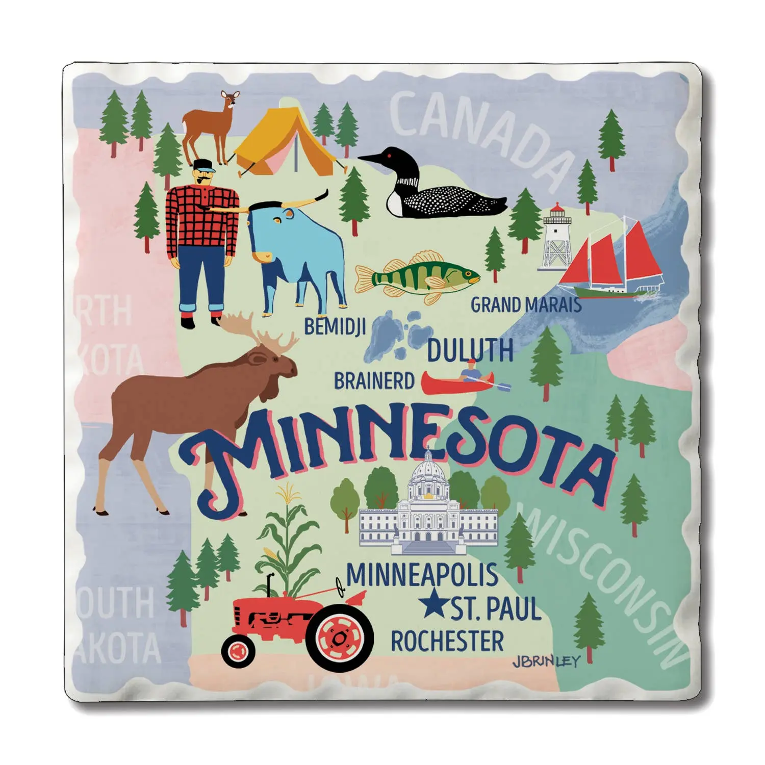 Coaster: Minnesota Attractions Thirsty Stone Coaster with Cork Backing Set of 4 Coasters 4"x4