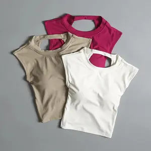 Short Backless Fixed Chest Pad Sports T-shirt Vest Women's Tight Fitting  Slimming Yoga Suit Top Clothing