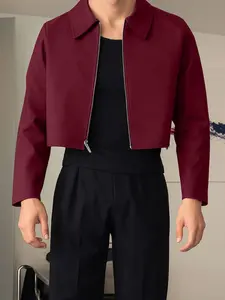 INCERUN Fashion Casual Style Coat New Men's Solid Cropped Zipper Jackets Handsome Male All-match Long Sleeved Jackets Workwear