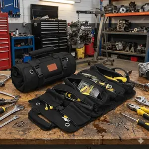 Portable Foldable Tool Organizer Bag, Lightweight Durable DIY Apron for Woodworking, Multi-Compartment Storage for Camping, Car Repair & Home Assembly with Hammer & Wrench Holders.