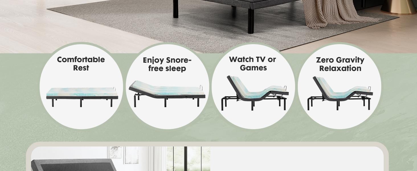 Adjustable Bed Frame - Head and Foot Incline - USB - Wireless Remote - Easy 2 Person Assembly - Quiet Motor - Relax - TV - Working - Reading - Ergonomic - Electric Bed Base