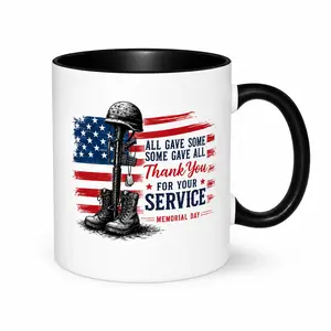11oz Reusable Ceramic Coffee Mug - Memorial Day Tribute with American Flag Design, Meaningful Gift for Veterans