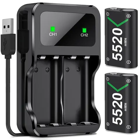 Rechargeable High Capacity Console Battery Pack (5520mWh for Long Sessions) with Auto Shutoff Dock, Micro USB Cable, Ni-MH Cells, Fast Charge for Xbox 1/Xbox Series X|S/1 S/1 X/1 Elite Controllers - 2/4 Packs, Game Peripherals, Gaming Items