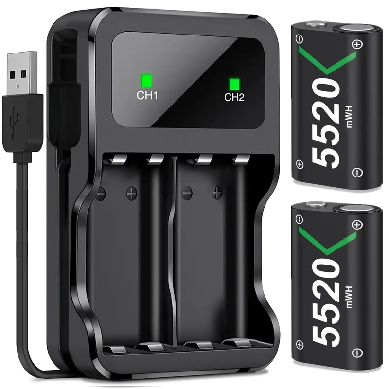 Rechargeable High Capacity Console Battery Pack (5520mWh for Long Sessions) with Auto Shutoff Dock, Micro USB Cable, Ni-MH Cells, Fast Charge for Xbox 1/Xbox Series X|S/1 S/1 X/1 Elite Controllers - 2/4 Packs, Game Peripherals, Gaming Items
