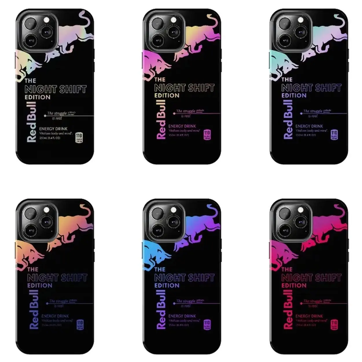 Red Bull Night Shift Edition Phone Case - Aesthetic Holographic Cover Compatible with iPhone X, 11, 12, 13, 14, 15, 16, 17 Plus Pro Promax & SS Galaxy S21-25 Series