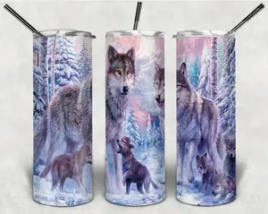 Wolf 20 oz Skinny Sublimated Tumbler with Lid and Straw