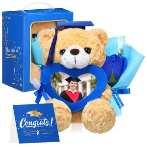Graduation Bear Gifts Set with Heart Picture Frame Congrats Grad Card Plush Animal Bear with Tassel Grad Hat & Soap Artificial Flower Graduation Gifts Class of 2026 for Friends Family Son Daughter Graduation Ceremony Gift Graduation Party Favors