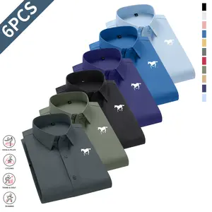 Men’s 6-Pack Spring/Autumn New Arrival Professional Long-Sleeve Dress Shirts — Premium Feel, Suitable for Business and Casual Wear