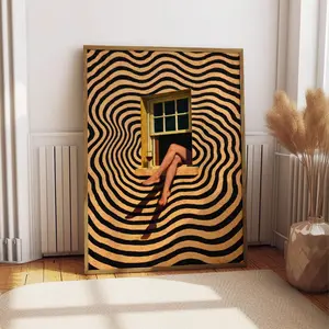 Woman Legs in Window Art Poster, Minimalist Abstract Wall Art, Retro Surreal Window Art Print, Modern Eclectic Wall Decor, Trippy Wall Decor