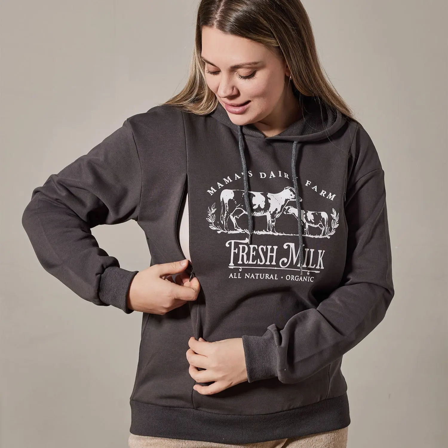 GIFTIFYMAMA Maternity Nursing Hoodie, Fleece Lined Cotton Blend Sweatshirt with Pockets, Relaxed Fit Postpartum Top with Hidden Zippers, Maternity Outfits, Home, Shopping, Maternity Clothing, Generous Cut