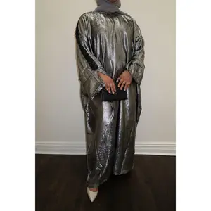 Metallic Butterfly Abaya - Silver