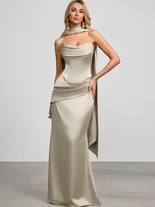 Azazie Calista Corset Lace-up Mermaid Wedding Guest Evening Luminous Satin Maxi Dress