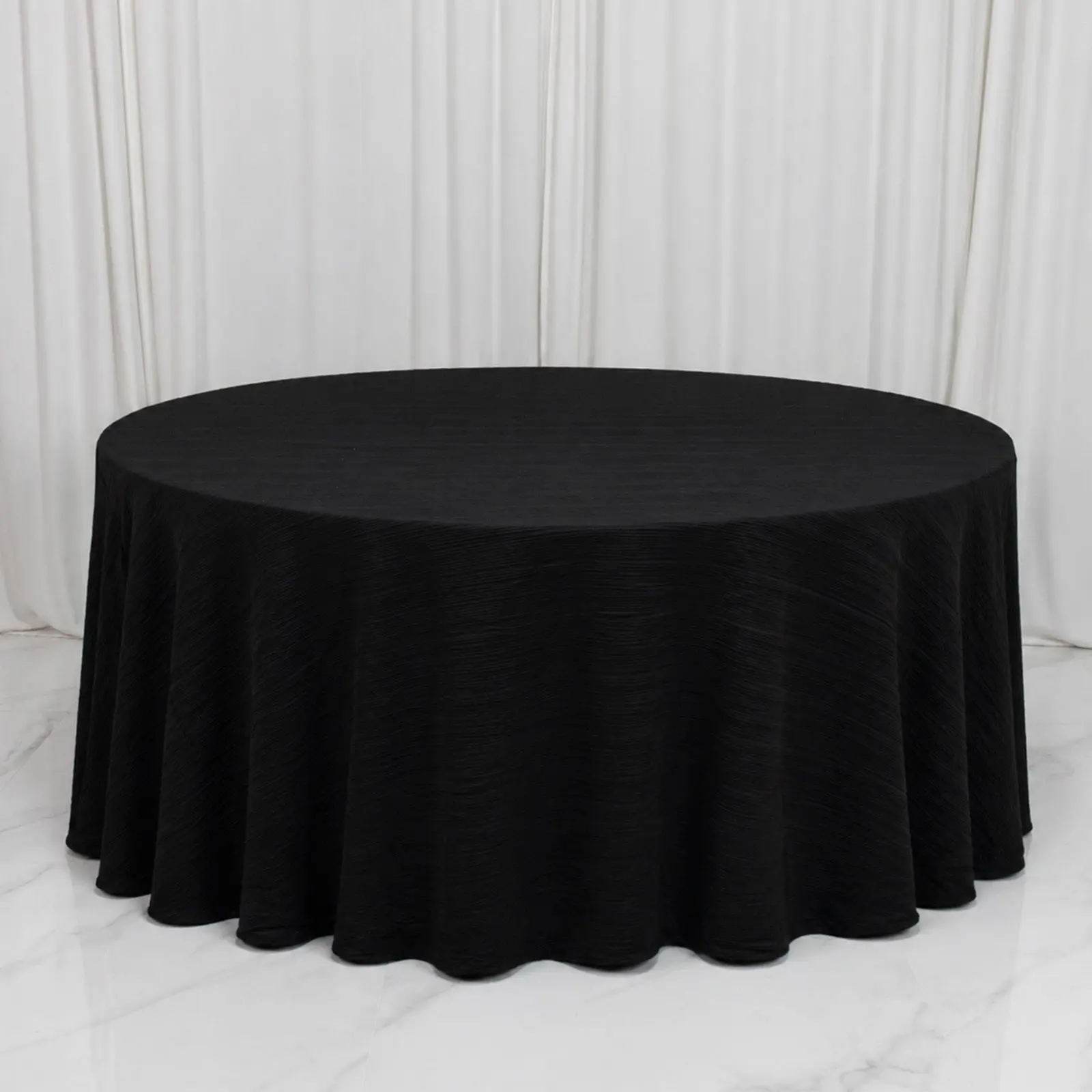 Scuba Tablecloth 120" Round Black Accordion Pleated – Wrinkle Free & Stain Resistant Textured Table Linen