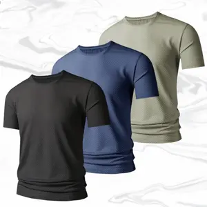 Three men's short sleeve T shirts, summer outdoor style, crew neck, lightweight and uncomplicated, featuring a texture with a refreshing summer feel, breathable fabric, easy to match with bottoms for casual everyday wear, suitable for beach walks or city