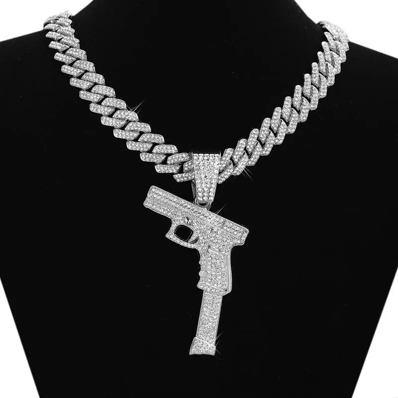 Machine Gun Funk Style Pendant & 15mm 16" 18" 20" 24" Iced Cuban Chain Hip Hop Necklace Jewelry Accessory Machine Gun Funk Style Pendant & 15mm 16" 18" 20" 24" Iced Cuban Chain Hip Hop Necklace Jewelry Accessory