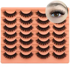 Short Lashes Natural Look False Eyelashes Thick Volume Faux Mink Lashes Pack Wispy Strip Fake Eyelashes Cat Eye Lashes that Look Like Extensions 14 Pairs