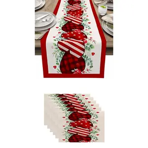 7-Piece Christmas Table Runner Set, Striped Cushion & Placemat, Winter Holiday Dining Room Decor, Festive Home Decoration