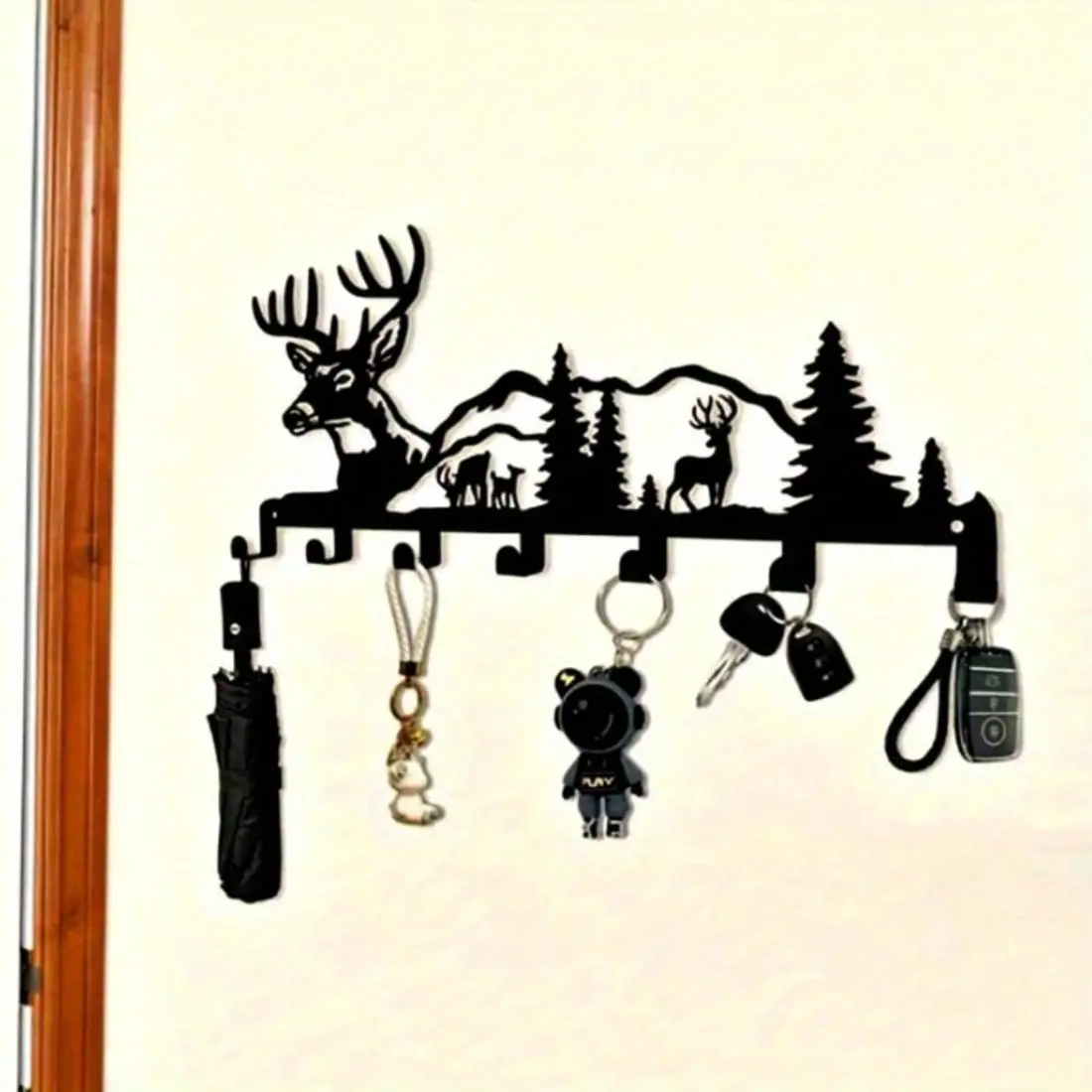 1 PC Stylish Deer & Forest Metal Decorative Key Hook | Easy-Mount Wall Entry Organizer Ideal Gift for Nature Enthusiasts | Modern Home Decor Accent.Utility Hooks