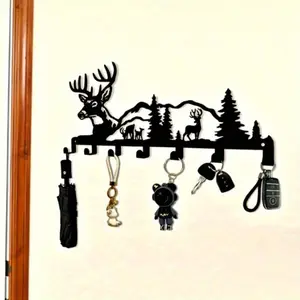 1 PC Stylish Deer & Forest Metal Key Hook | Easy-Mount Wall Entry Organizer Ideal Gift for Nature Enthusiasts | Modern Home Decor Accent.Utility Hooks